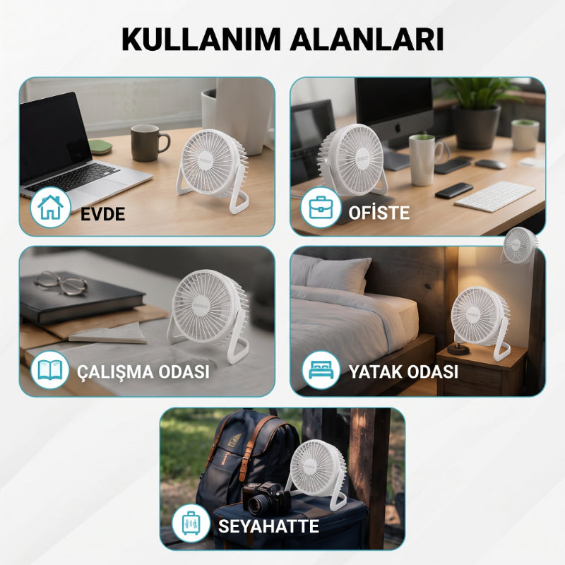 Masaüstü Mini USB Fan - PVC Gövdeli - 360° Ayarlanabilir