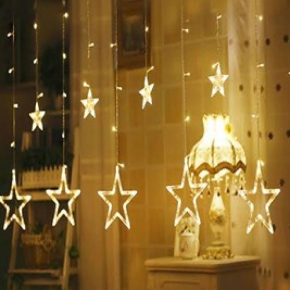 Kumandalı Yıldız Figürlü 12 Sarkıtlı 120 LED Uzaktan Kumandalı Dekor Işık - Masaüstü ve Ortam Aydınlatması (5347)