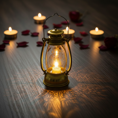 فانوس رمضان ذهبي مزين بنمط إضاءة LED