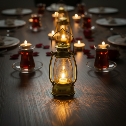 فانوس رمضان ذهبي مزين بنمط إضاءة LED