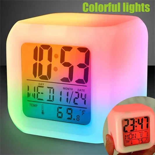 Led Dijital Renkli Masa Saati Alarm Termometre Tarih Masaüstü Saat (5347)
