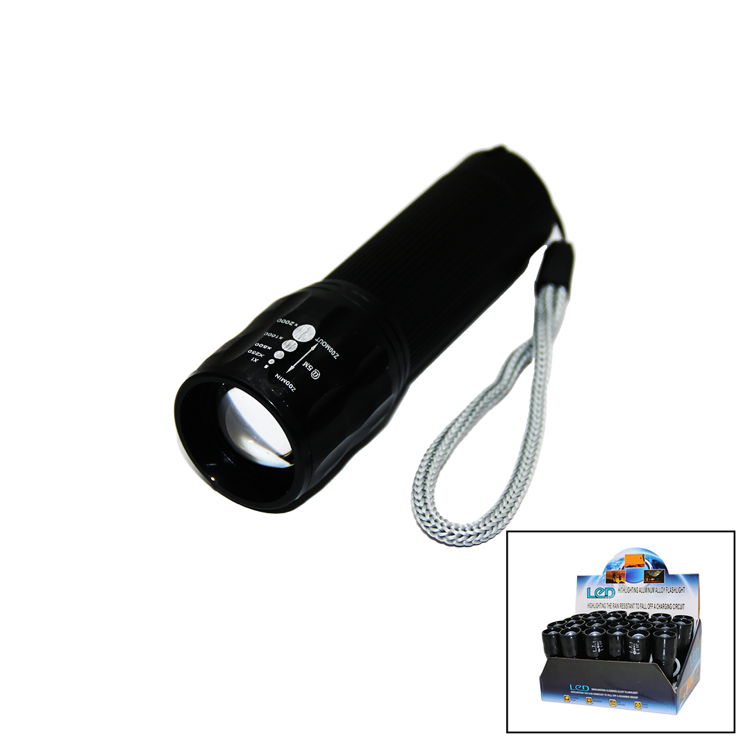 مصباح يدوي LED ذهبي ORION كشاف ألومنيوم يعمل بالبطارية قابل للزووم هيكل معدني (5347)
