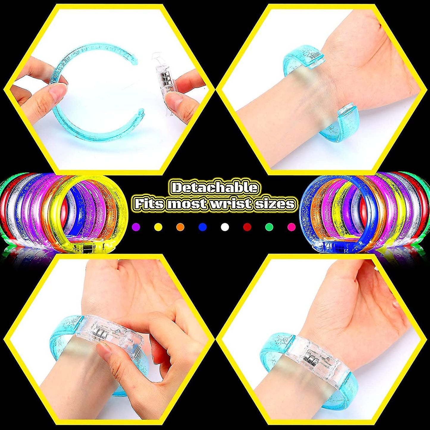 سوار LED ملون يعمل بالبطارية سميك ومضيء، سوار مضيء، ألوان متنوعة، قطعة واحدة (5347)