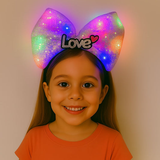 LED Işıklı Love Yazılı Mor Fiyonk Taç - Kız Çocuk Parti Tacı (5347)
