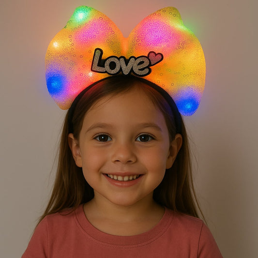 LED Işıklı Love Yazılı Sarı Fiyonk Taç - Kız Çocuk Parti Tacı (5347)