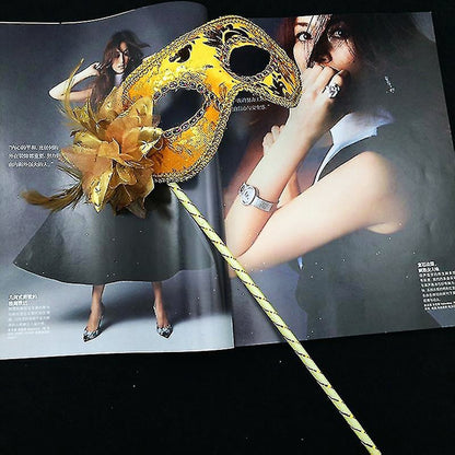 Luxury Gold-Colored Ball Mask with Gem-Encrusted Handle