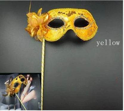 Luxury Gold-Colored Ball Mask with Gem-Encrusted Handle