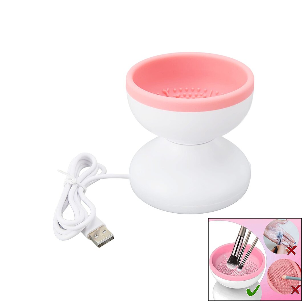 منظف فرشاة المكياج الآلة الكهربائية لتنظيف فرش المكياج - تعمل بمنفذ USB - وعاء سيليكون مضلع (5347)