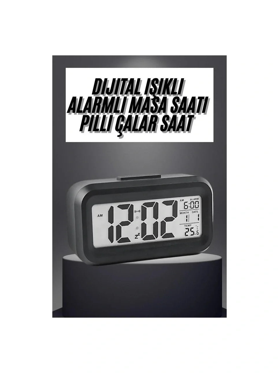 Masaüstü Saat Takvim Termometre Beyaz Siyah (5347)
