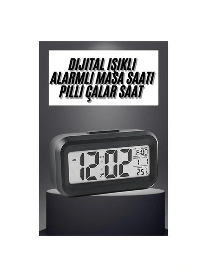 Masaüstü Saat Takvim Termometre Beyaz Siyah (5347)