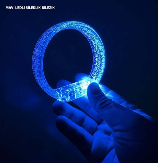 Mavi Led Işıklı Baskı Yapılabilen Pilli Bileklik Bilezik 1,5 cm Genişlik (5347)