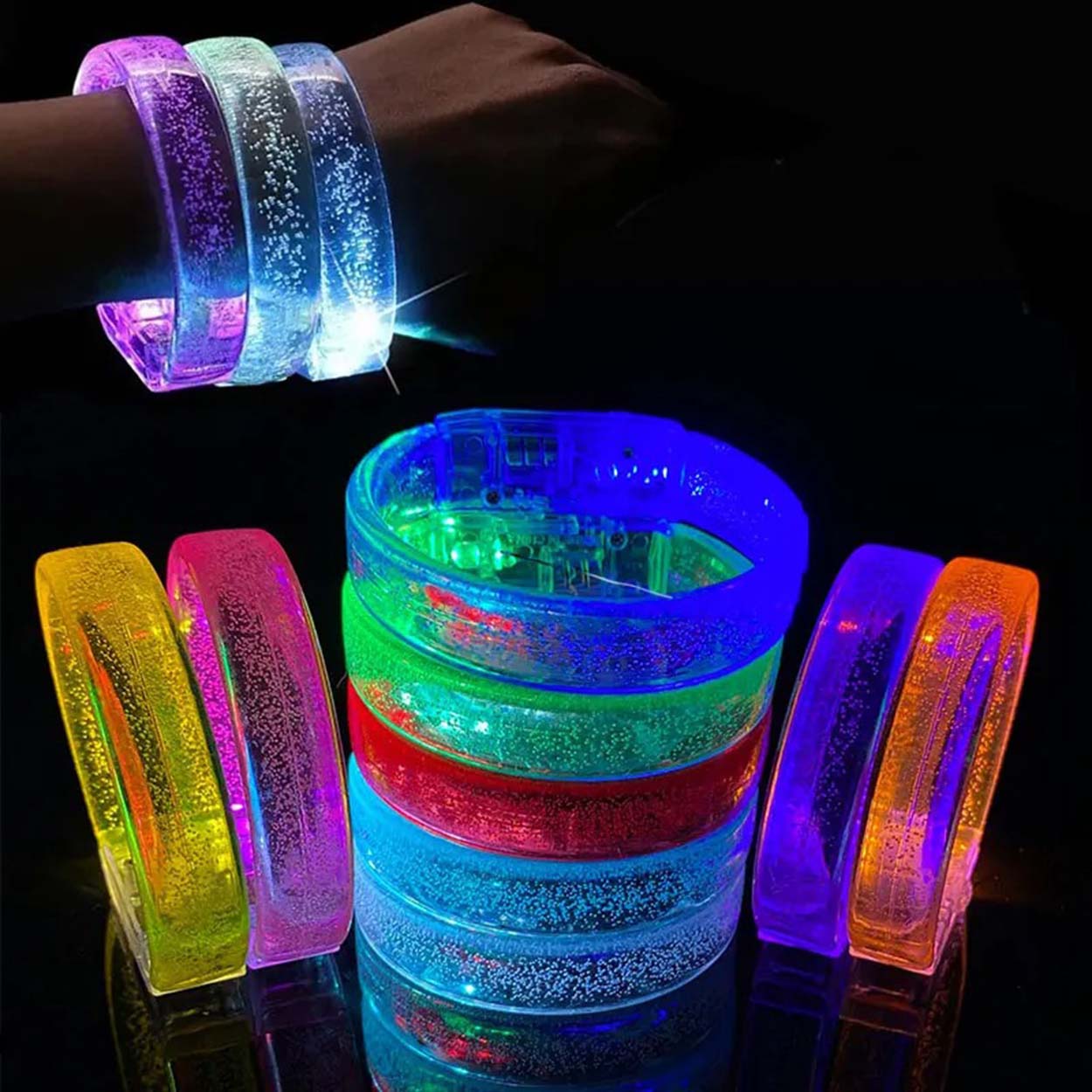 Mavi Led Işıklı Baskı Yapılabilen Pilli Bileklik Bilezik 1,5 cm Genişlik (5347)