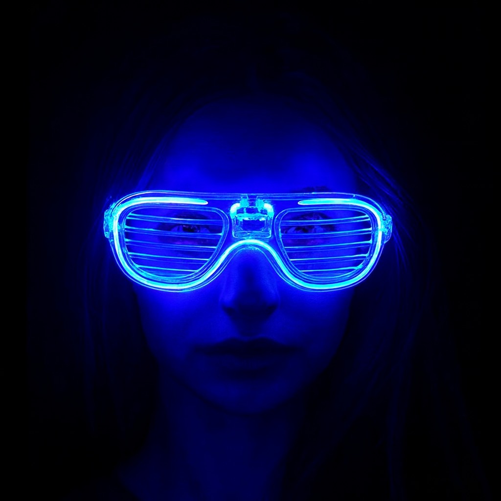 نظارة حفلات LED زرقاء مضيئة - نظارة بشريط نيون متوهج 3 أوضاع (5347)