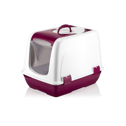 Mikopet Enclosed Small Cat Litter Box Claret Red