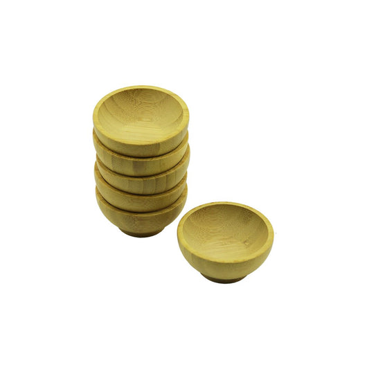 6 ADET MİNİ AHŞAP BAMBU LOKUMLUK - ÇEREZLİK KASE DERİNLİK: 1.5CM  - ÇAP: 6.2CM (5347)