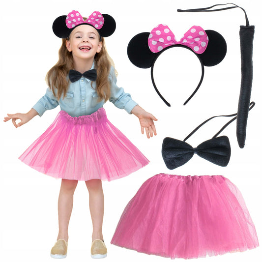 Minnie Kostüm Seti (Pembe Tütü Etek + Pembe Taç + Papyon + Kuyruk) (5347)