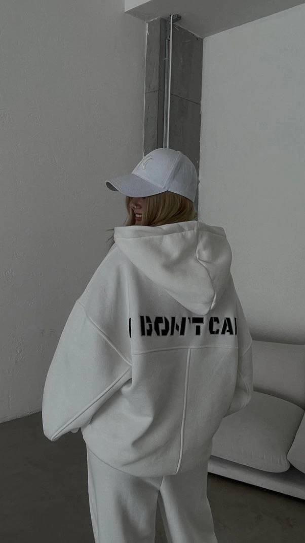 Embroidered Three-Thread Sweatshirt Set - White