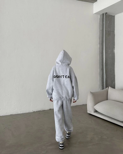 Embroidered Three-Thread Sweat Suit - Grey