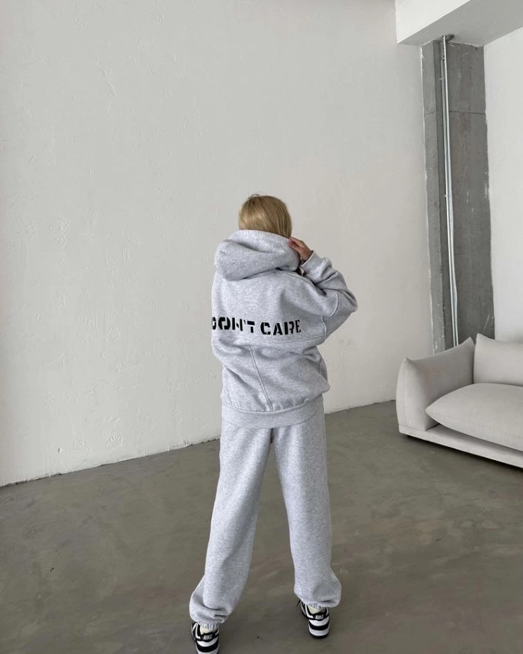 Embroidered Three-Thread Sweat Suit - Grey