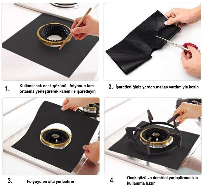Black Color Stove Protector Foil Non-stick 4-piece Set