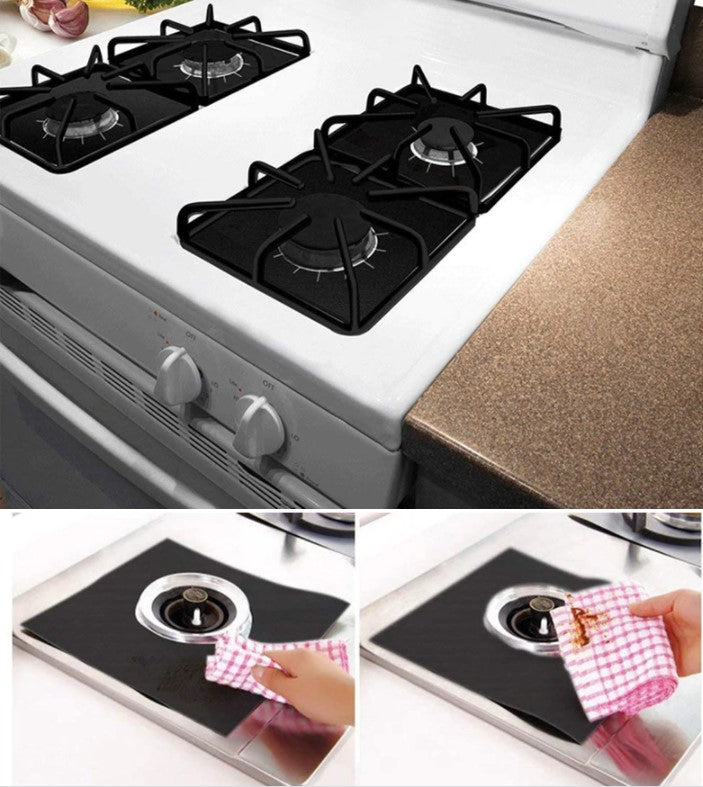 Black Color Stove Protector Foil Non-stick 4-piece Set