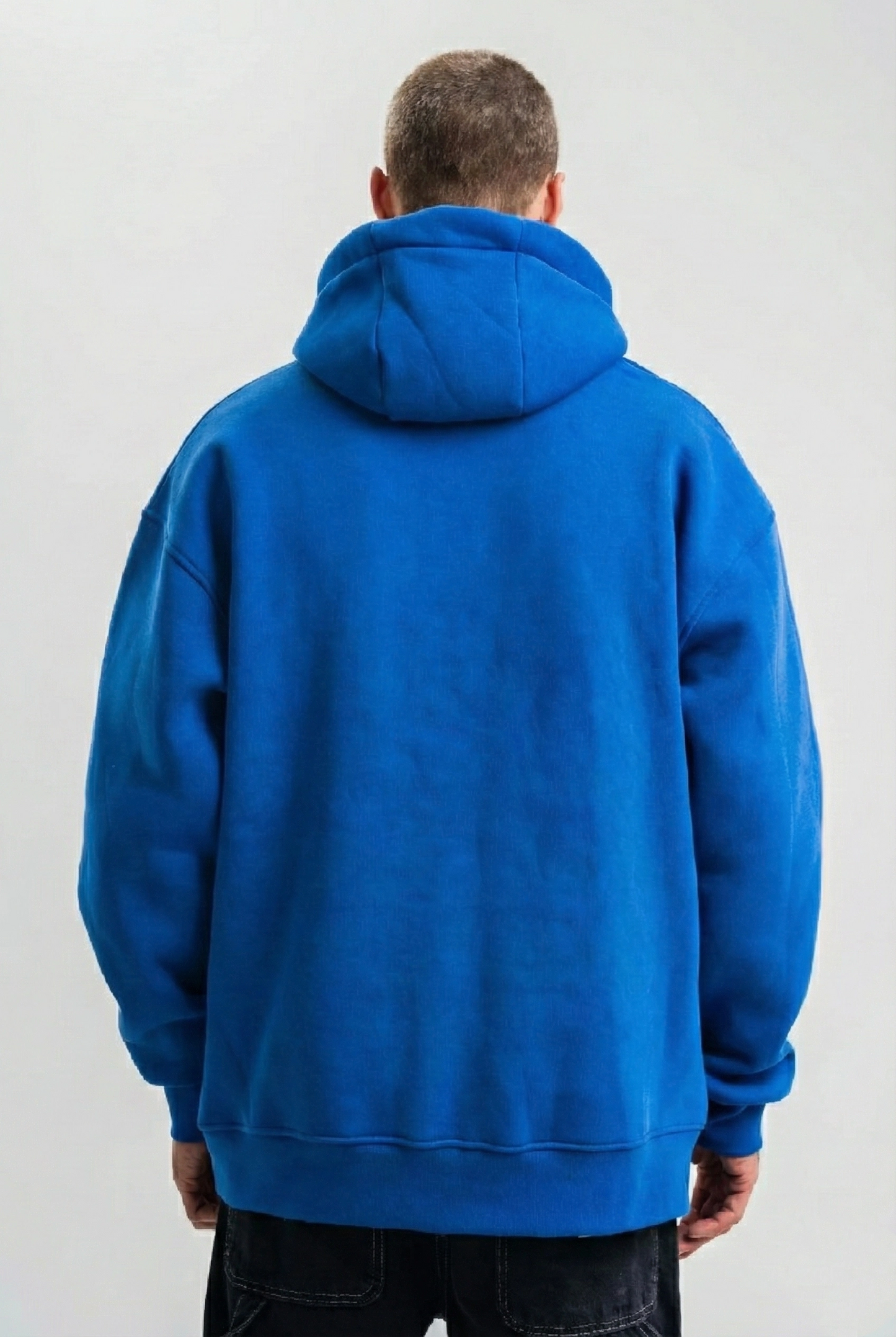 Men's Royal Blue Double Oversize 3-Thread Cotton Hooded Kangaroo Pocket Sweatshirt Hoodie - Royal Blue