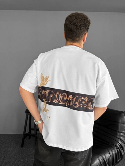 Front and Back Printed Oversized Crew Neck T-Shirt - White