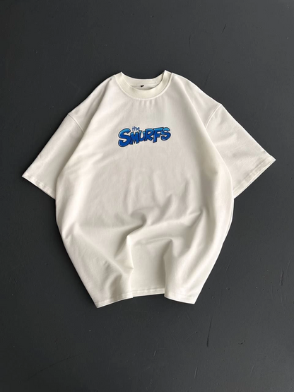 Front and Back Printed Oversized Crew Neck T-Shirt - White