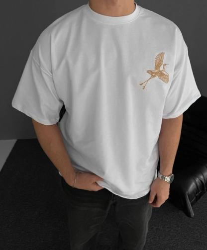 Front and Back Printed Oversized Crew Neck T-Shirt - White