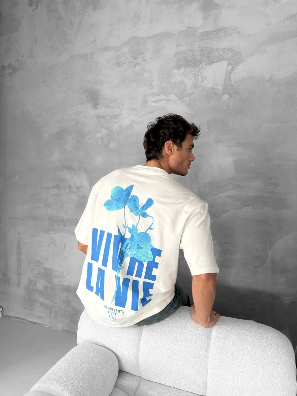 Front and Back Printed Oversized Crew Neck T-Shirt - White