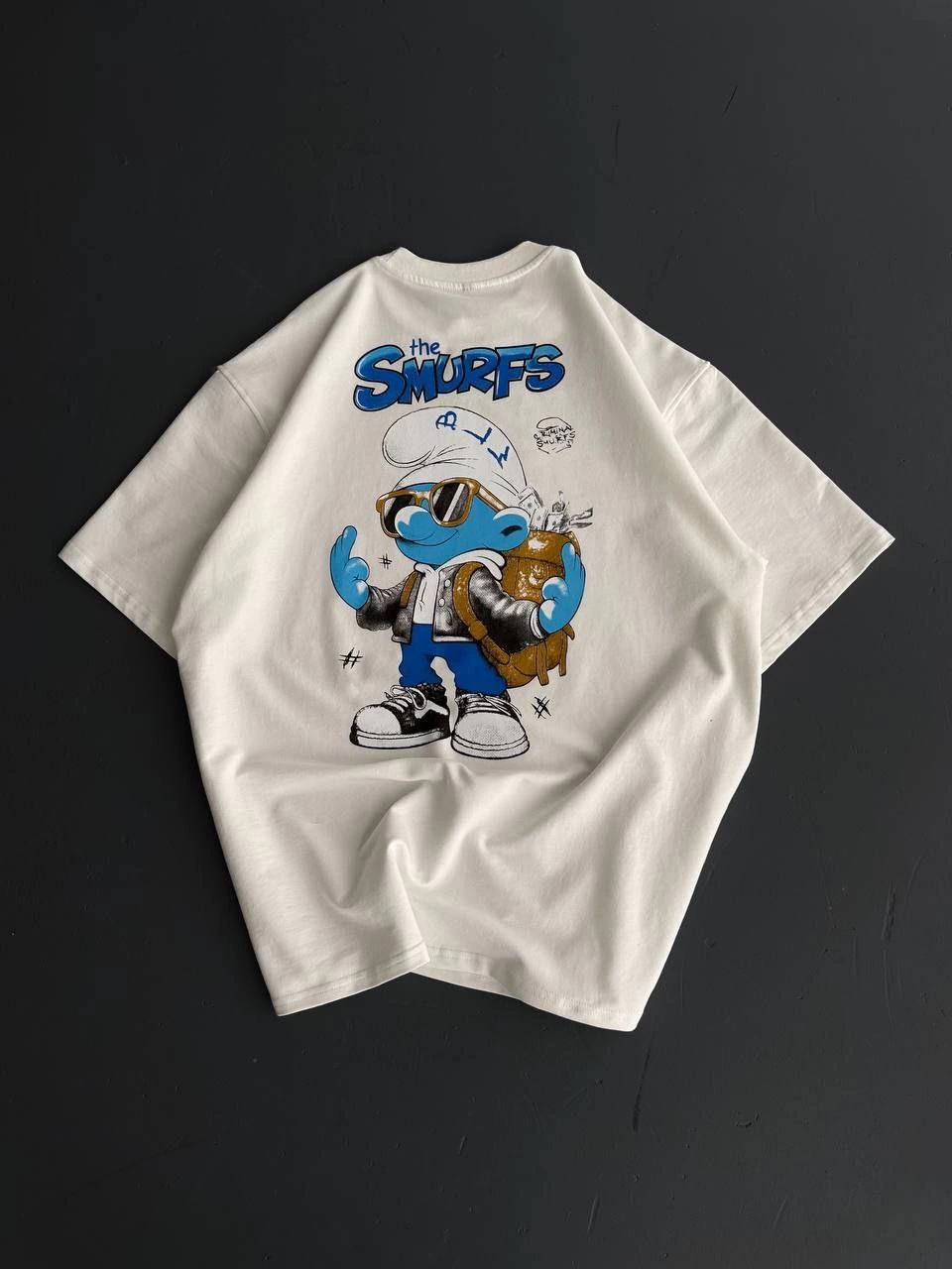 Front and Back Printed Oversized Crew Neck T-Shirt - White