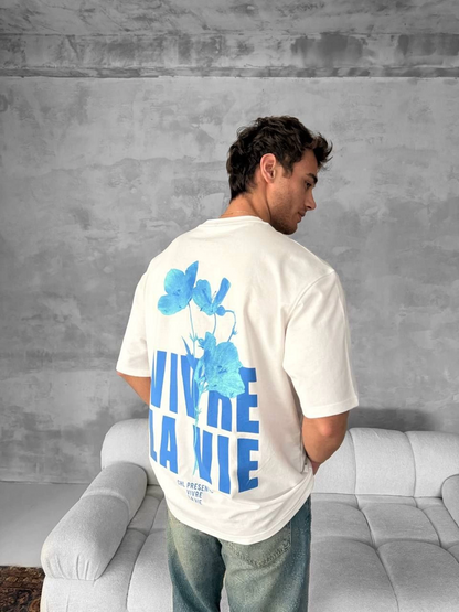 Front and Back Printed Oversized Crew Neck T-Shirt - White