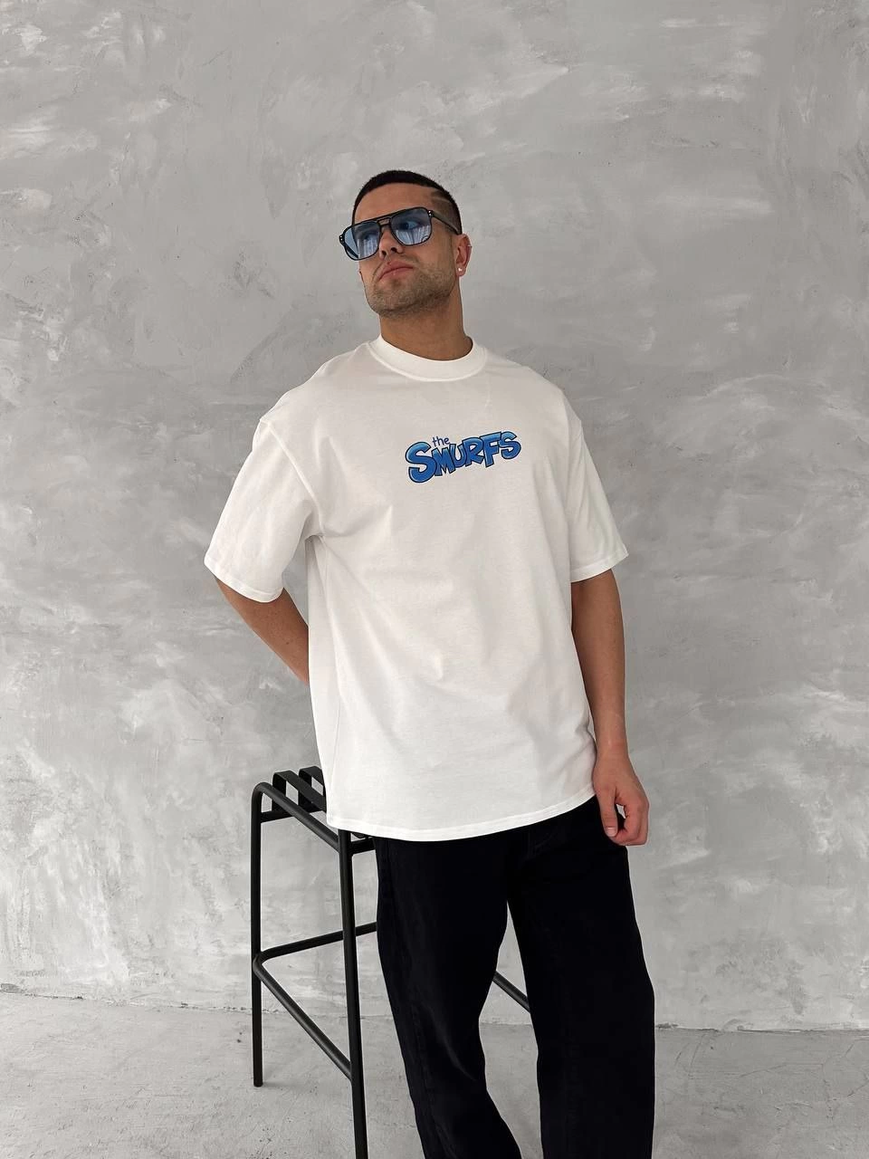 Front and Back Printed Oversized Crew Neck T-Shirt - White