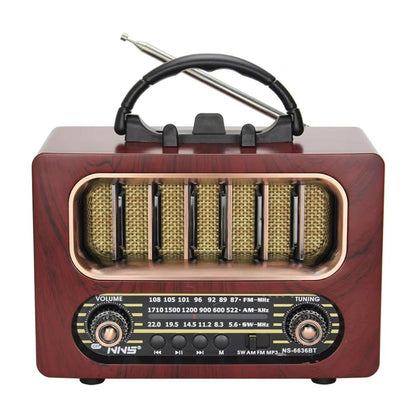 راديو ريترو خشبي بتصميم متوسط الحجم ومزود بتقنية البلوتوث - يدعم موجات FM/AM، قابل لإعادة الشحن والنقل NS-6636 (5347)