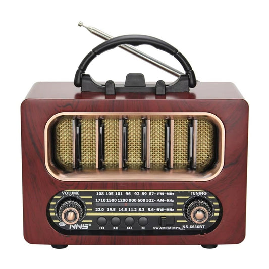 راديو ريترو خشبي بتصميم متوسط الحجم ومزود بتقنية البلوتوث - يدعم موجات FM/AM، قابل لإعادة الشحن والنقل NS-6636 (5347)
