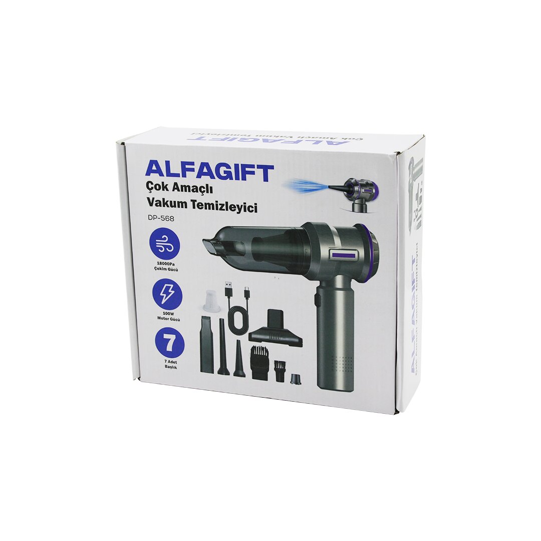 OTO ARAÇ TYPE-C SARJLI EL TİPİ BASINÇLI HAVA ÜFLEME - SÜPÜRGE 7 BAŞLIK 100W DP-568 (5347)