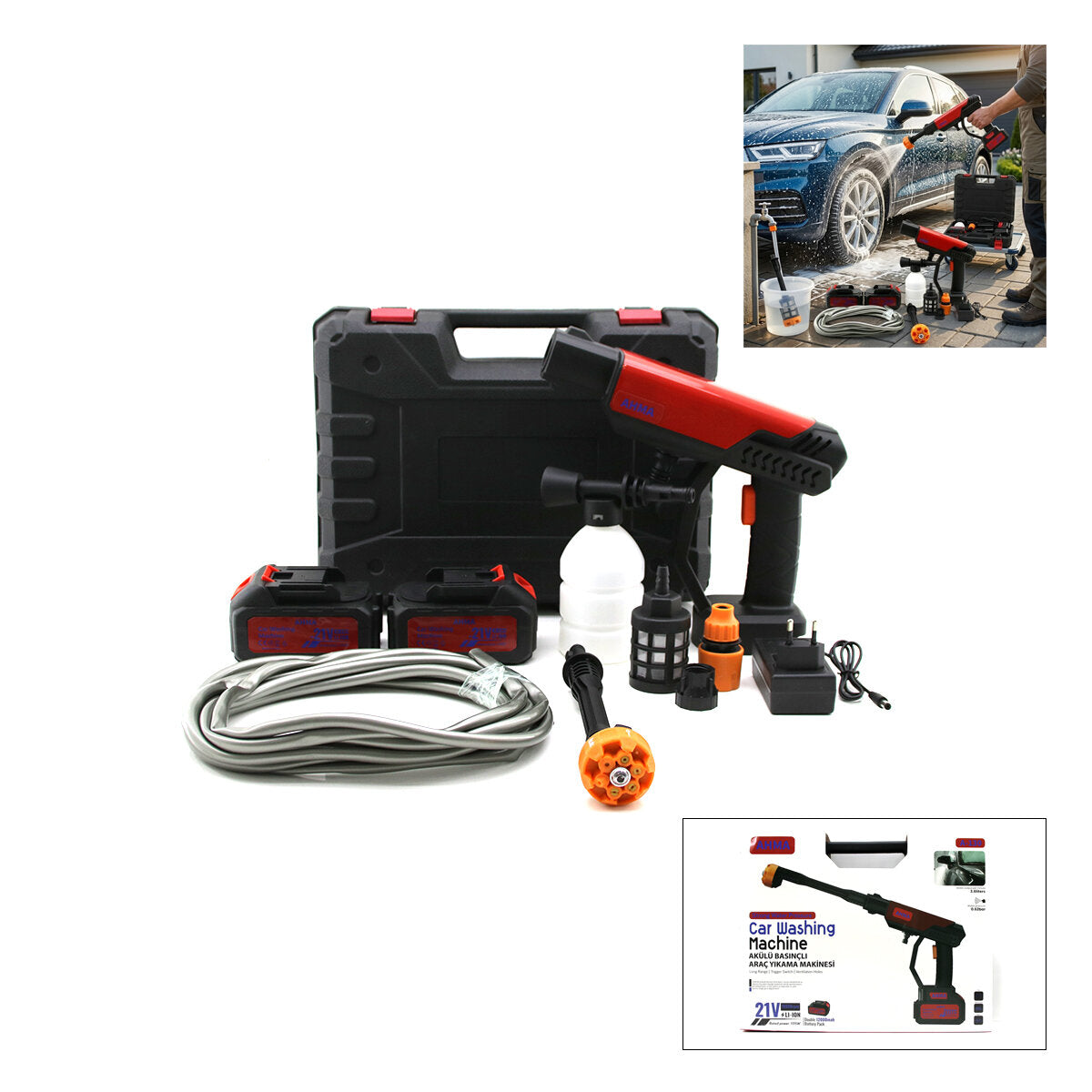 OTO - ARAÇ YIKAMA MAKİNESİ ŞARJLI - YEDEK BATARYALI 135W - 19000 RPM 12000 mAh - 21V 0.62bar A-130 (5347)