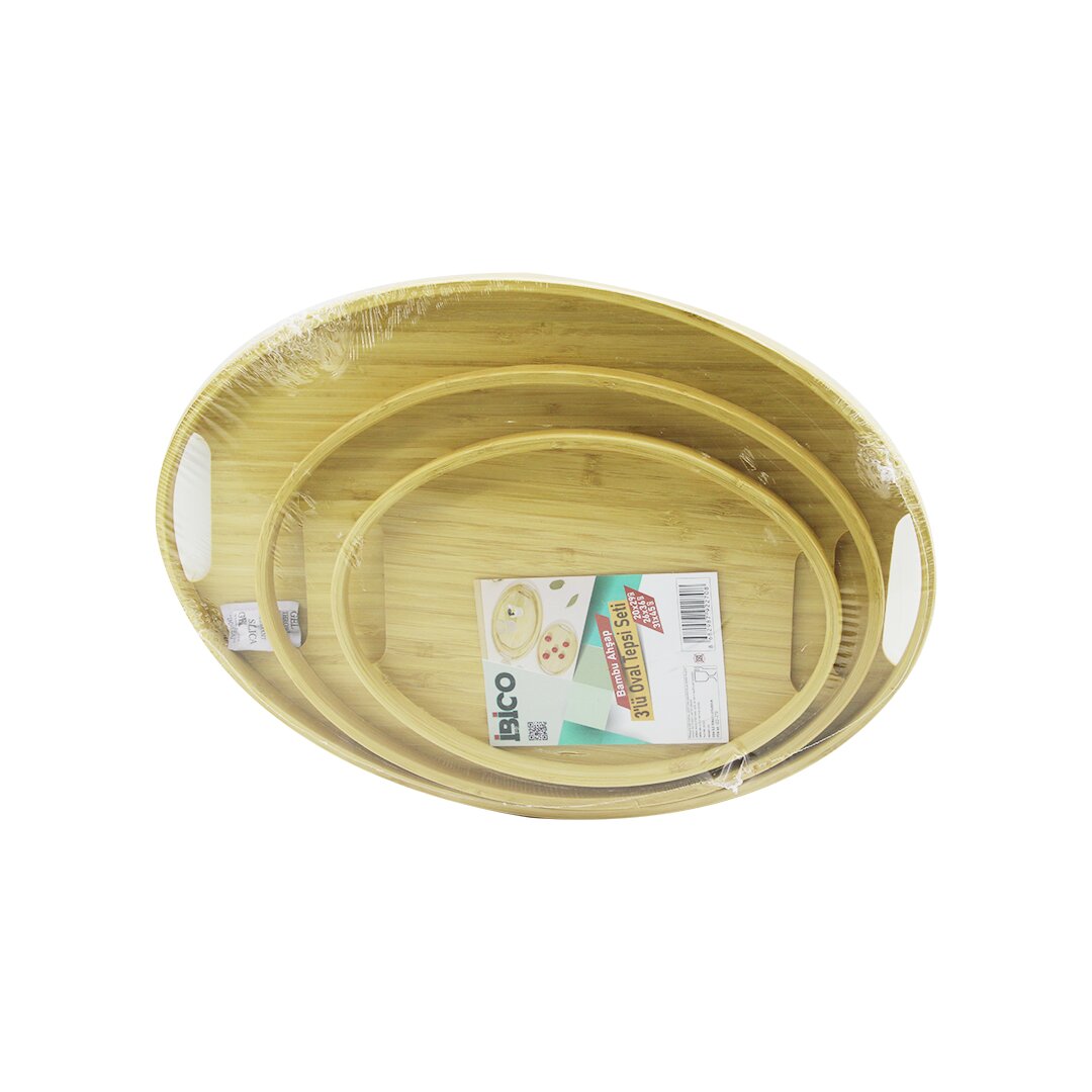 OVAL - 3 PIECE BAMBOO WOOD TRAY SET 20X29--26X36--31X45CM (5347)
