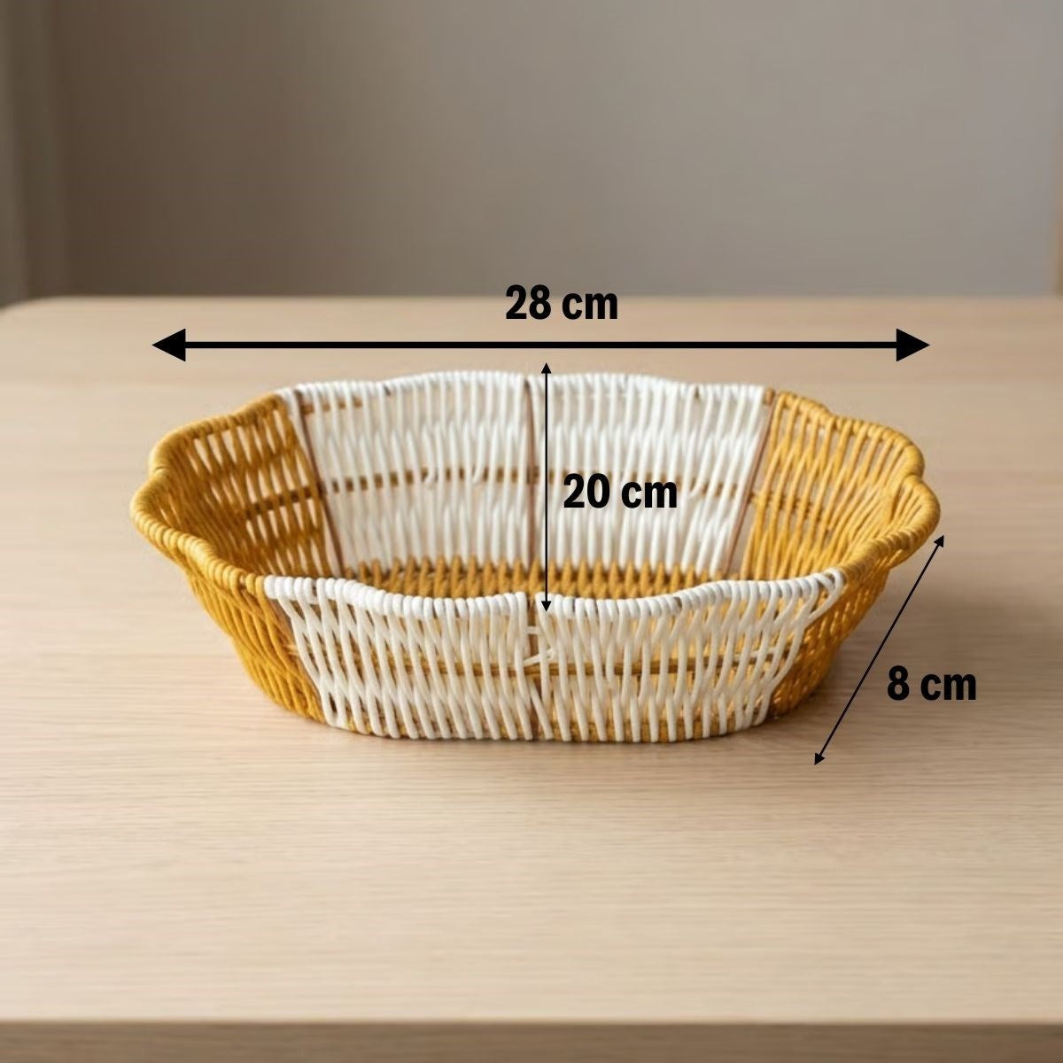 Oval Çift Renkli Plastik Rattan Ekmek ve Meyve Sepeti - Çok Amaçlı Banyo ve Mutfak Düzenleyici - Yıkanabilir Dekoratif Tezgâh Üstü Organiz (5347)