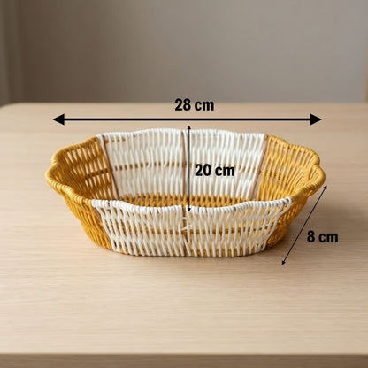 Oval Çift Renkli Plastik Rattan Ekmek ve Meyve Sepeti - Çok Amaçlı Banyo ve Mutfak Düzenleyici - Yıkanabilir Dekoratif Tezgâh Üstü Organiz (5347)