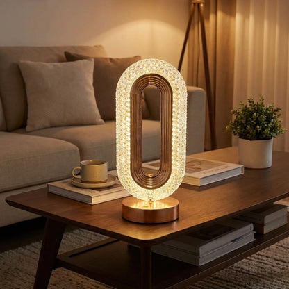 Oval Şeklinde Kristal LED Masa Lambası - Dokunmatik, 3 Renk Işık Modlu, Şarjlı Dekoratif Gece Lambası (5347)