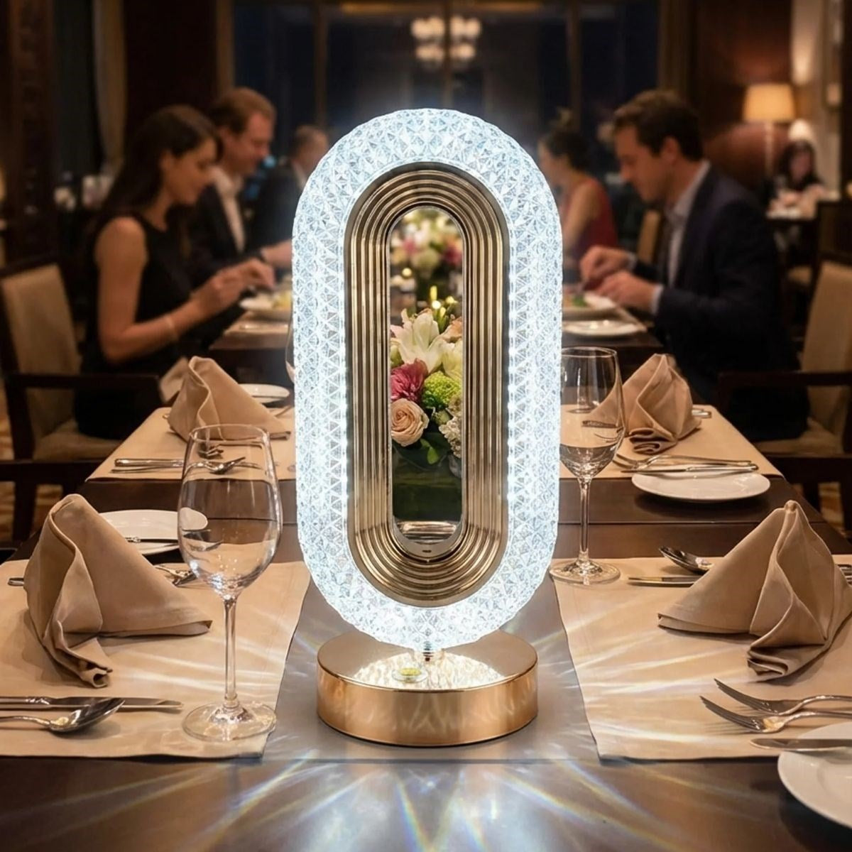 Oval Şeklinde Kristal LED Masa Lambası - Dokunmatik, 3 Renk Işık Modlu, Şarjlı Dekoratif Gece Lambası (5347)