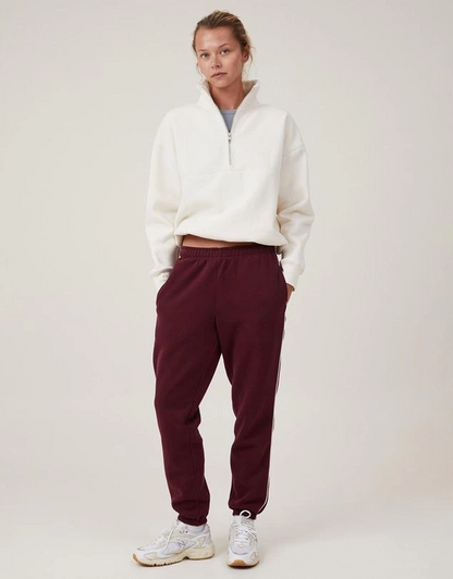 Oversize Half-Zipper Collared Basic Sweatshirt - White