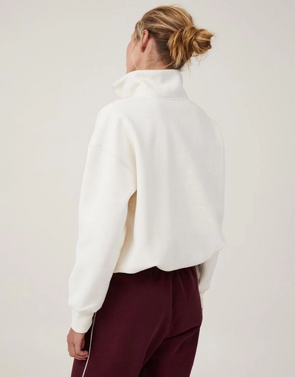 Oversize Half-Zipper Collared Basic Sweatshirt - White