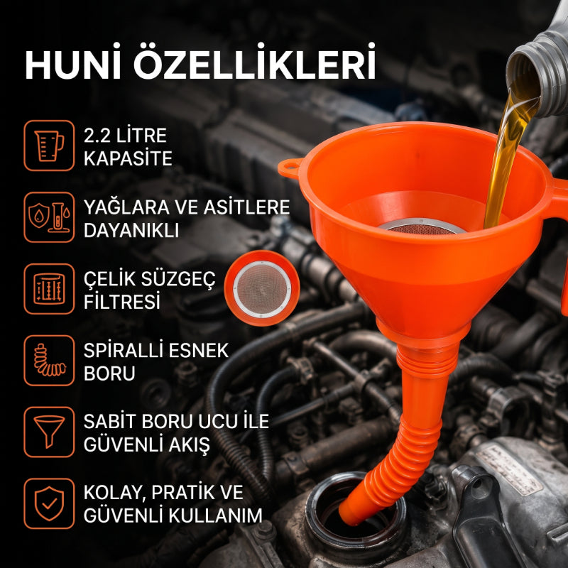 Çelik Süzgeçli Huni - Spiralli ve Sabit Borulu - 2.2 Litre Kapasite