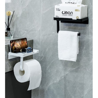 Tuvalet Kağıdı Askılığı - Raflı ve Yapışkanlı - Matkapsız Banyo Aksesuarı