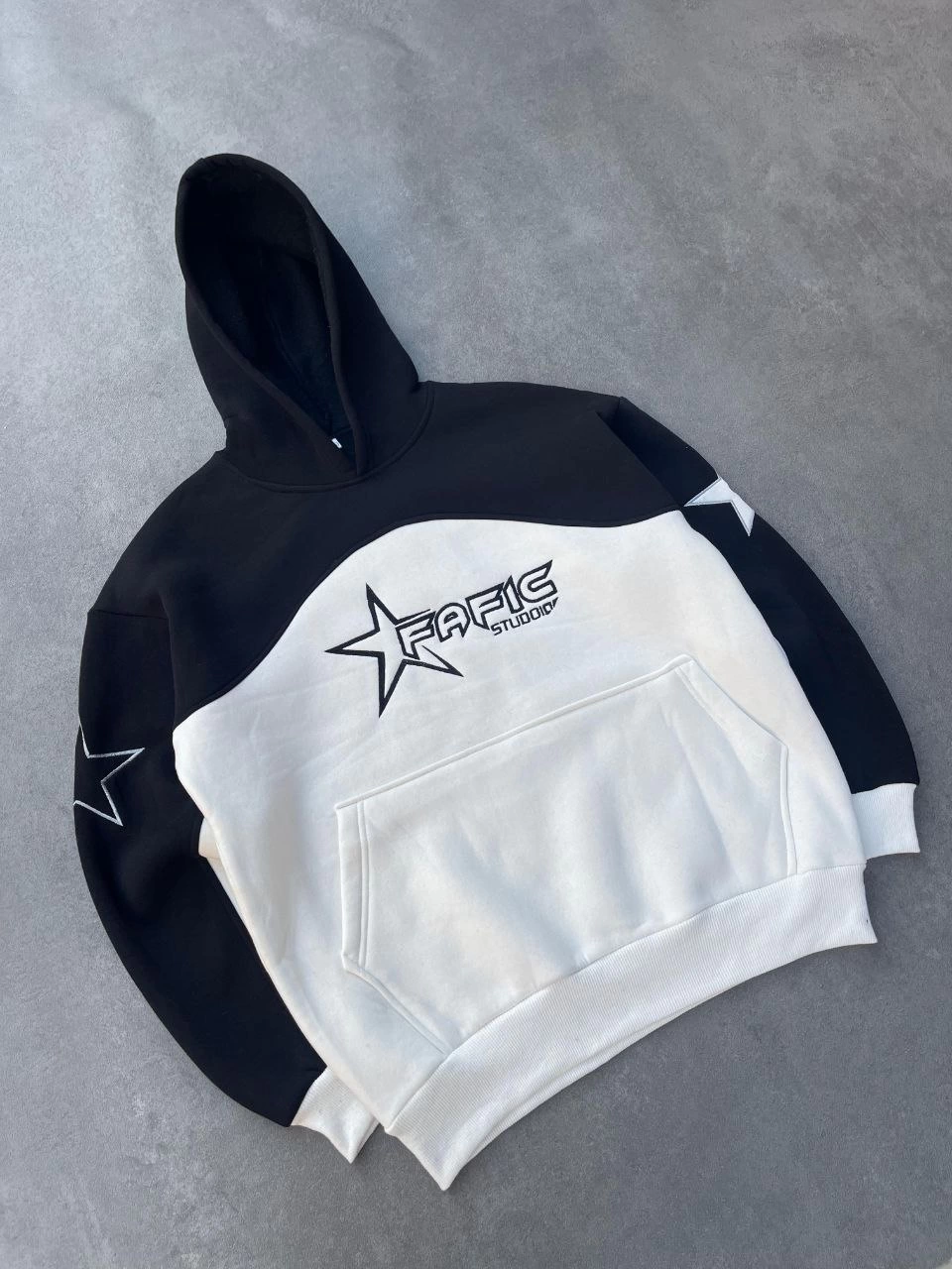 Panel Embroidered Hooded Sweatshirt - Black