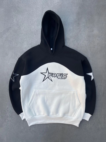 Panel Embroidered Hooded Sweatshirt - Black