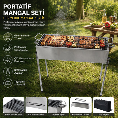 PASLANMAZ MANGAL PORTATİF AYAKLI - STANDLI 70CM (5347)