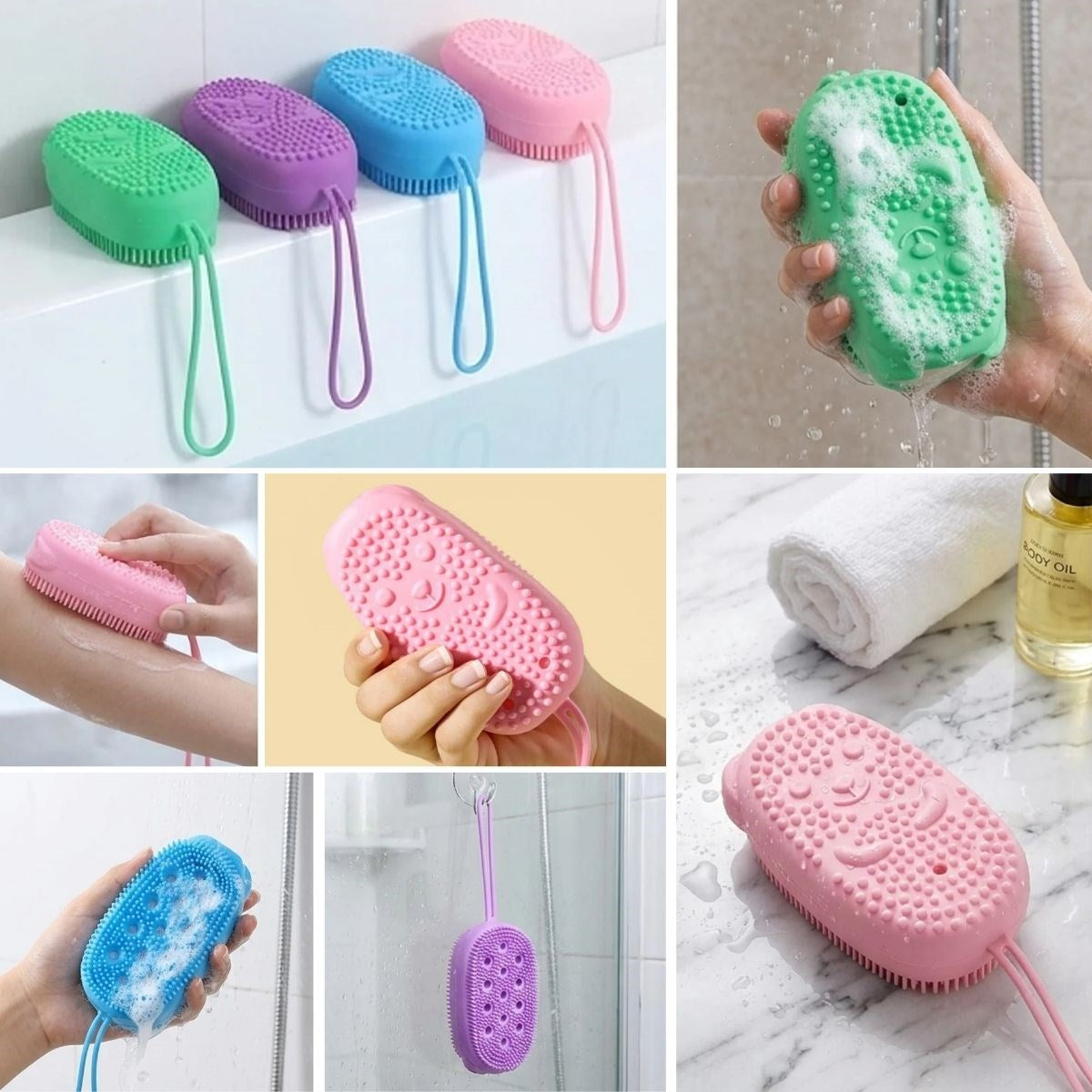 Peeling Etkili Süngerli Silikon Banyo Lifi - Asma Kancalı Duş Kesesi (5347)
